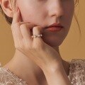 wholesale S925 Sterling Silver Gold-Plated Japanese Light Luxury Minimalist Geometric Opal Ring for Women, Unique Niche Ring Band Manufacturer Wholesale-0-1