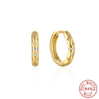 wholesale 925 Sterling Silver Light Luxury Star Ear Hoops with Clasp, Women's Advanced Cross-Border Niche Design Earrings-Gold-White Diamond 925 Silver