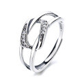 wholesale S925 Sterling Silver French-Style Double-Layer Irregular Zircon Inlaid Ring, Ins Light Luxury Versatile Niche Index Finger Ring-0-4