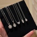 wholesale S925 Sterling Silver Classic Single Diamond Necklace Collection, Simple and Elegant High-Carbon Diamond Collarbone Chain, Layered Luxury Versatile Necklace-0-0