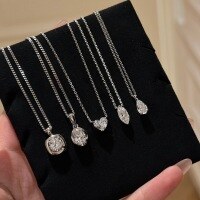wholesale S925 Sterling Silver Classic Single Diamond Necklace Collection, Simple and Elegant High-Carbon Diamond Collarbone Chain, Layered Luxury Versatile Necklace-CYXL175 Marquise Diamond Necklace>925 Silver