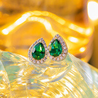 wholesale S925 Silver Plated 18k Gold New Drop 5*7mm Lab-Created Zambian Emerald with High-Carbon Diamond Ear Studs-5*7mm (cultivated emerald + 5A zircon)  925 silver