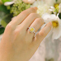 wholesale 18K gold set with natural yellow diamond ring for women, 30 points 50 points diamond ring, fashionable and versatile cushion-shaped fancy diamond ring with halo setting-0-3