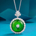 wholesale S925 silver necklace featuring an emerald green imperial jade pendant with green chalcedony, adjustable length, available for drop shipping-0-0