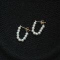 wholesale 9K Gold Wholesale Pure 9K Gold Ear Studs with a String of Freshwater Pearls, Back Hook Style, Elegant and Gentle French-inspired Earrings for Women-0-0