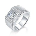 wholesale 18K white gold plated silver with brushed finish, 1 carat moissanite diamond ring, men's wedding band, white gold couples' ring-0-5
