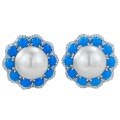 wholesale 925 silver new jewelry blue turquoise inlaid 12mm pearl ear studs fashionable elegant ear clips-0-4