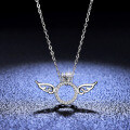 S925 Sterling Silver 1-Carat Moissanite Angel Wing Pendant Necklace-0-3