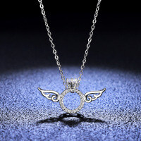 S925 Sterling Silver 1-Carat Moissanite Angel Wing Pendant Necklace-10 Distribution Chain  925 Silver