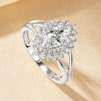 Metal Diamond Ring Flash Elegance Niche Design Cross-Border Wholesale-Marquise double diamond ring [K white]  US$5