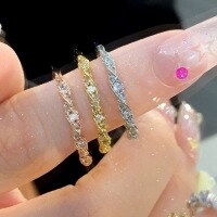 wholesale S925 Silver Twisted Pavé Diamond Ring for Women, Fashionable and Versatile Minimalist Luxury Style, Small and Exquisite High-End Sense Wrapped Plain Band-XB122-white gold