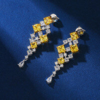 wholesale S925 Sterling Silver Thick Gold Plated Earrings with Yellow Gemstone, Women's Autumn Winter New Ear Studs Wholesale Factory-earrings