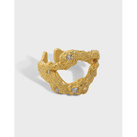 wholesale S925 Sterling Silver 512 Korean Version Ins Small Design Irregular Surface Micro-Inlaid Zirconia Textured Openable Ring for Women-18K Gold [No. 15/Adjustable] Opening adjustable