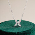 Sterling Silver Pendant with 1-Carat Moissanite, Four-Leaf Clover Necklace for Women-0-0