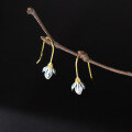 wholesale S925 gold-plated silver white magnolia ear hooks, small fresh earrings, sweet flower earrings M01896-0-2