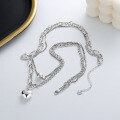 wholesale S925 Sterling Silver Creative French Double-Layer Spliced Chain Three-Dimensional Heart Necklace Elegant Light Luxury Style Pendant-0-2