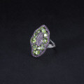 wholesale S925 Sterling Silver Vintage Jewelry Set with Green Gemstone Earrings, Ring, and Brooch Natural Peridot Ring-0-1