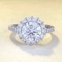 wholesale S925 Silver New Simulation Diamond Ring 8mm Round White Diamond Fashion Minimalist Women's-R733 White Diamond No. 5