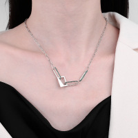 wholesale S925 Sterling Silver Retro Creative Irregular Full Circle Green Zircon Necklace Trendy Ins Collarbone Chain-396LM/approx. 7.8g 925 silver