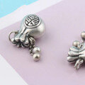 wholesale Antique silver S999 matte women's vintage Fu character pouch pendant with tassel, handcrafted DIY necklace chain for sweaters-0-1