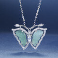 S925 Silver Inlaid Natural Hazardous Material Blue Water Jade Butterfly Pendant-0-4
