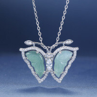 S925 Silver Inlaid Natural Hazardous Material Blue Water Jade Butterfly Pendant-Inlaid with blue-green jadeite  925 silver