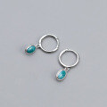 wholesale S925 Sterling Silver, Korean Style Minimalist Elegant Oval Ear Clasp Retro Green Pendant Earrings for Women M01334-0-3