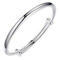 wholesale 999 Silver Plain Smooth Solid Round Adjustable Bangle for Women and Men, Fashion Minimalist Bracelet-0-4