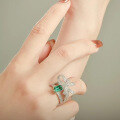 wholesale 925 Sterling Silver European & American Fashionable Bow Ring with 5*7 Emerald for Women, Unique Design New Style-0-2