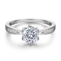 wholesale 925 Sterling Silver 1-carat Zircon Silver Diamond RingeBay。-Platinum US size 6#