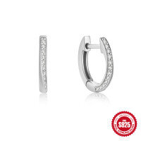 wholesale 925 Sterling Silver Minimalist Leaf Geometric Diamond Accent Simple Hoop Earrings, Popular Niche High-End-White Gold #4
