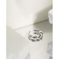 wholesale S925 sterling silver 1818 Korean and Japanese minimalist vintage distressed twisted rope ring for women, ins simple band-0-1