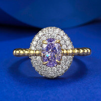 wholesale S925 Gold-Plated High-Carbon Diamond 5*7 Gentle Purple Diamond Ice-Cut S925 Silver Ring by Mujing New Collection, Live Broadcast New Arrival-R1043 Purple Diamond No. 9