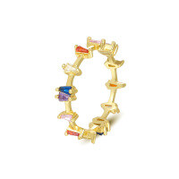 wholesale S925 Sterling Silver Geometric Triangle Ring With Light Luxury Color Zircon, Simple And Fashionable European And American Style Hand Jewelry-K1550-Gold No. 6