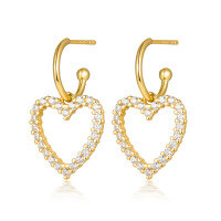 wholesale S925 Sterling Silver Micro-Paved Zirconia Heart Drop Earrings, Fashionably Sweet Exaggerated Luxury High-End Sense Heart-shaped Stud Earrings-Gold 925 silver