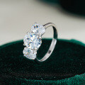 Sterling Silver Egg-Shaped Three-Life Stone Ring with Moissanite-0-0