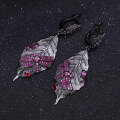 wholesale 925 Silver Autumn Leaf Dragonfly Designer High-End Jewelry Set with Natural Colored Gemstones Ring, Earrings, and Pendant-0-3