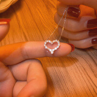 wholesale S925 Maker Hollow Small Heart Light Luxury Delicate Micro-set Diamond Necklace High-end Simple Versatile Elegant Collarbone Chain-Mini Heart Necklace - White Gold &gt; 925 Silver