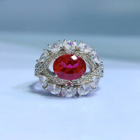 wholesale S925 Silver 7*9 Oval Pigeon Blood Red High-End Jewelry-R559 Ruby Ring Size 7