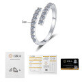 Moissanite Silver-Plated Adjustable Open Ring with CZ Accents-0-4