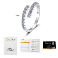 Moissanite Silver-Plated Adjustable Open Ring with CZ Accents-48-point Moissanite  Adjustable opening
