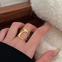 wholesale S925 Sterling Silver Korean Jewelry New Arrival High-end Gold and Silver Two-tone Fashion Statement Adjustable Index Finger Ring-Sterling silver + opening (gold model)