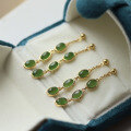 wholesale S925 Silver Inlaid Natural Hetian Jade Full-Color Bright Green Jasper Earrings, Fashionable and Versatile Long Pendant Earrings-0-5