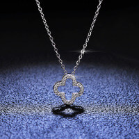 925 Silver Pendant with 1-Carat Moissanite Four-Leaf Clover Necklace-Necklace (Moissanite) - 925 Silver