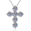 S925 Sterling Silver Cross Pendant Necklace with 48ct Moissanite-0-3