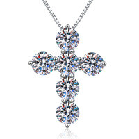 S925 Sterling Silver Cross Pendant Necklace with 4.8ct Moissanite-High carbon stone + box chain  925 silver