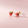wholesale S925 Sterling Silver Lovely Strawberry Textured Resin Drop Earrings, Fresh and Sweet Fruit-style Women's Earrings M03662-0-0