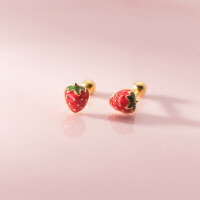 wholesale S925 Sterling Silver Lovely Strawberry Textured Resin Drop Earrings, Fresh and Sweet Fruit-style Women's Earrings M03662-S925 silver pair silver 925 silver