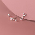 wholesale S925 Silver Korean-style Single Diamond Heart Stud Earrings Key Simple and Fresh with Threaded Earrings M02747-0-0