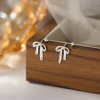 wholesale S925 Sterling Silver Fresh and Sweet Ins-style Exquisite Lace Bow Threaded Stud Earrings M06460-S925 silver pair>925 silver